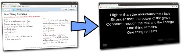 Screenshots showing how slides are auto generated from chord charts