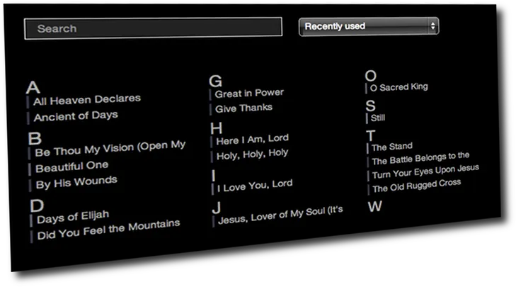 Screenshot of browsing song in Presenter