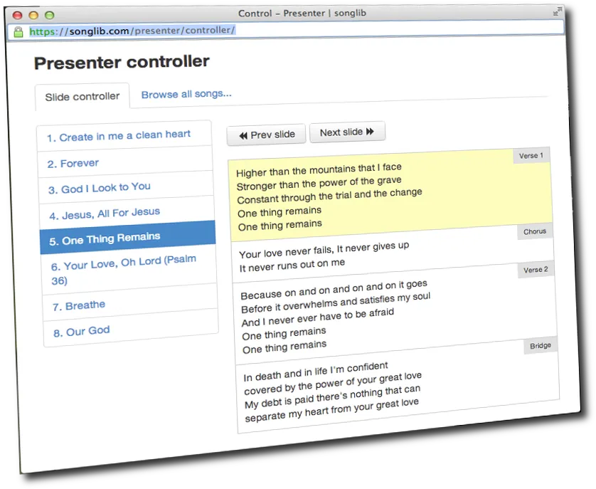 Screenshot of the presenter controller